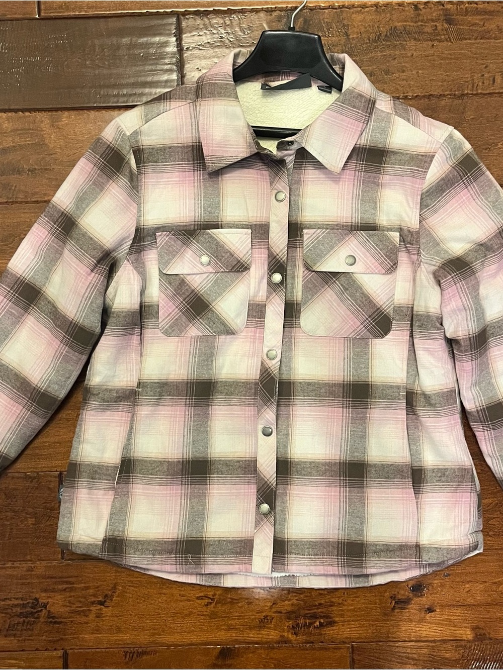 Free Country Pink Plaid Women’s Sherpa Insulated Flannel Shacket-Sz L